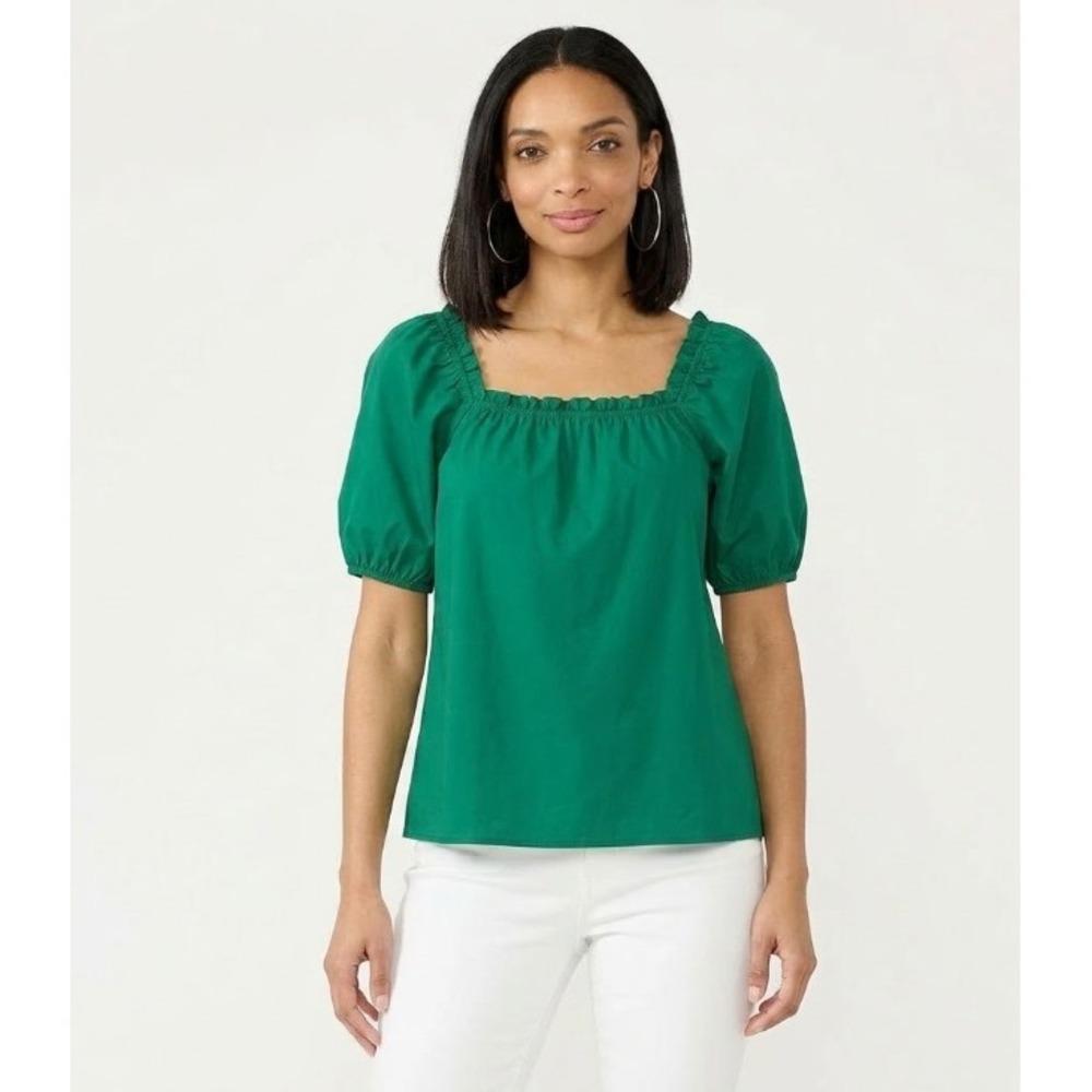 New Nine West size XXL Green Square Neck Puff Sleeve Relaxed Summer‎ Blouse